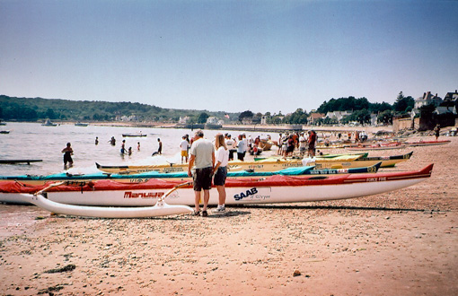 On the beach at the finish line